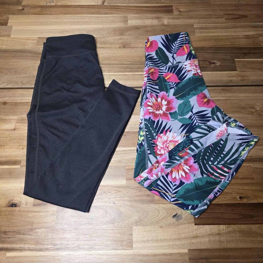 Women's Leggings Bundle 2 Pair Small Aspire Old Navy Active Go-Dry Floral Yoga
